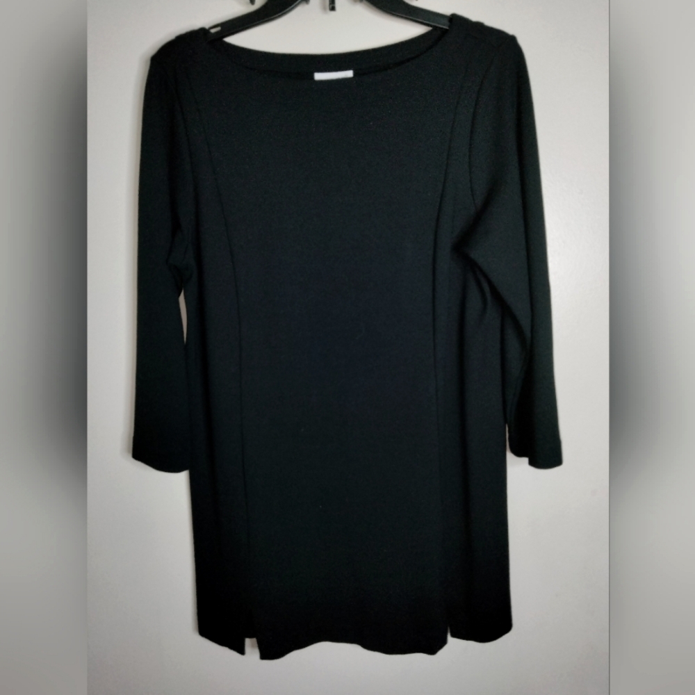 J. Jill Ponte (Size M) Black Stretch Round Neckline 3/4 Sleeves Split Hem Tunic